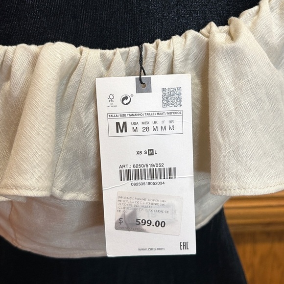 Zara Women’s Off The Shoulder Ruffle Cream Crop Top Size-M NWT - Picture 6 of 12